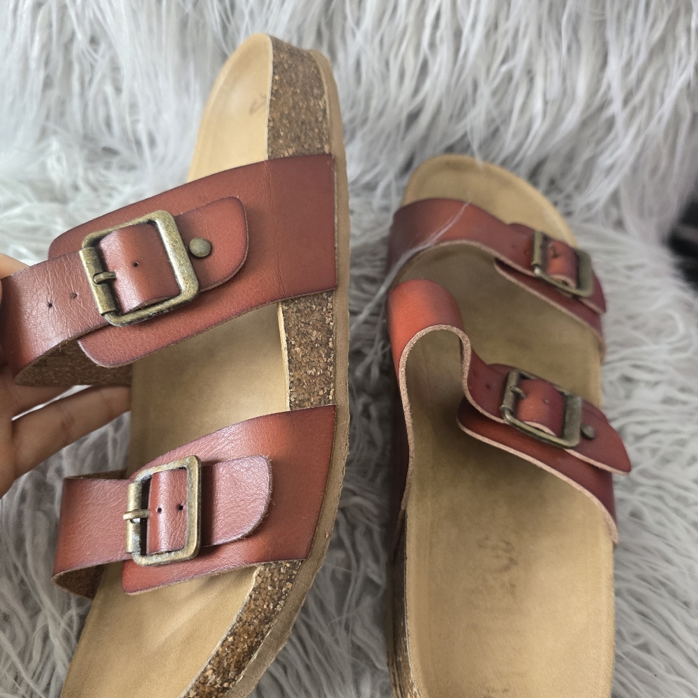 Mad Love Brown Leather Double Buckle Sandals - Picture 4 of 8